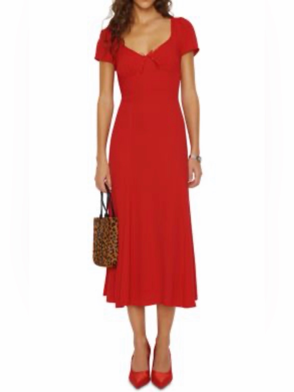 Reformation Afton Midi Dress With Sweetheart Neckline In Lipstick